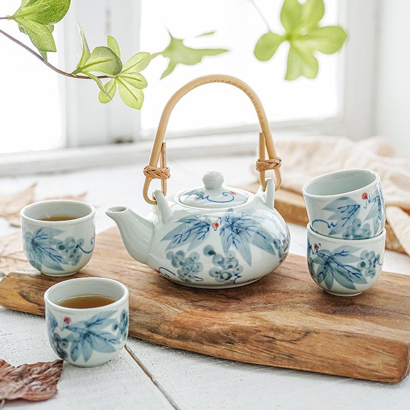 手绘茶壶套装家用日式提梁陶瓷茶杯子茶具客厅泡茶组合泡茶具整套
