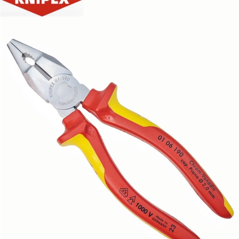 德国凯尼派克KNIPEX工具铬钒绝缘重型钢丝钳克丝钳老虎钳0106190