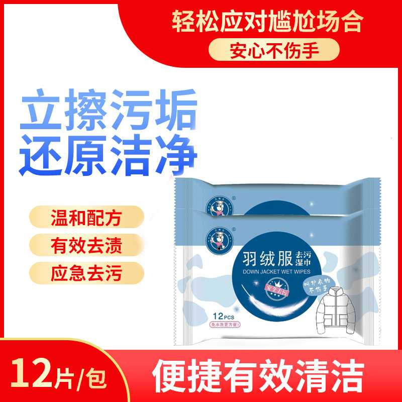现货羽绒服湿巾专用免水洗清洁去污干洗剂厂家直供衣物去渍织物