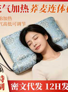 电加热艾草连体枕按摩颈椎枕充气加热艾绒枕高低可调护颈艾草枕头