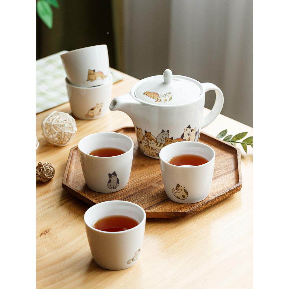 日式可爱猫咪茶家具套装卡通陶茶用YBN壶茶杯小清新水杯泡瓷茶猫