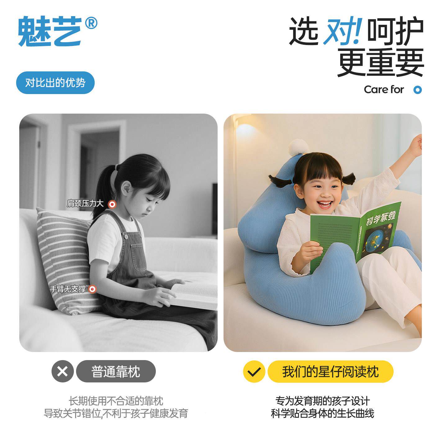 艺儿童阅读靠枕床靠背腰枕靠垫男孩魅女孩看书读书神器HF205床头