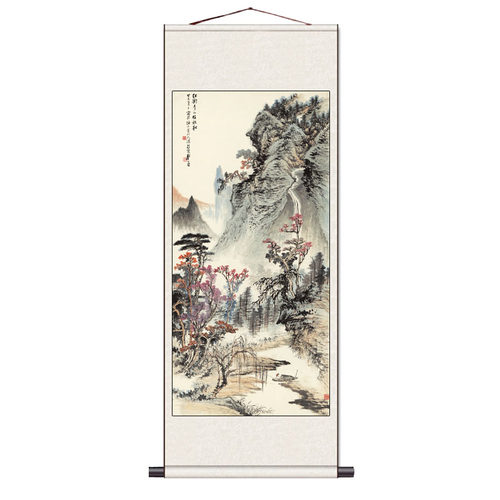 董希源松鹤图山水水墨画茶楼挂画卷轴仿古名家装饰丝绸字画