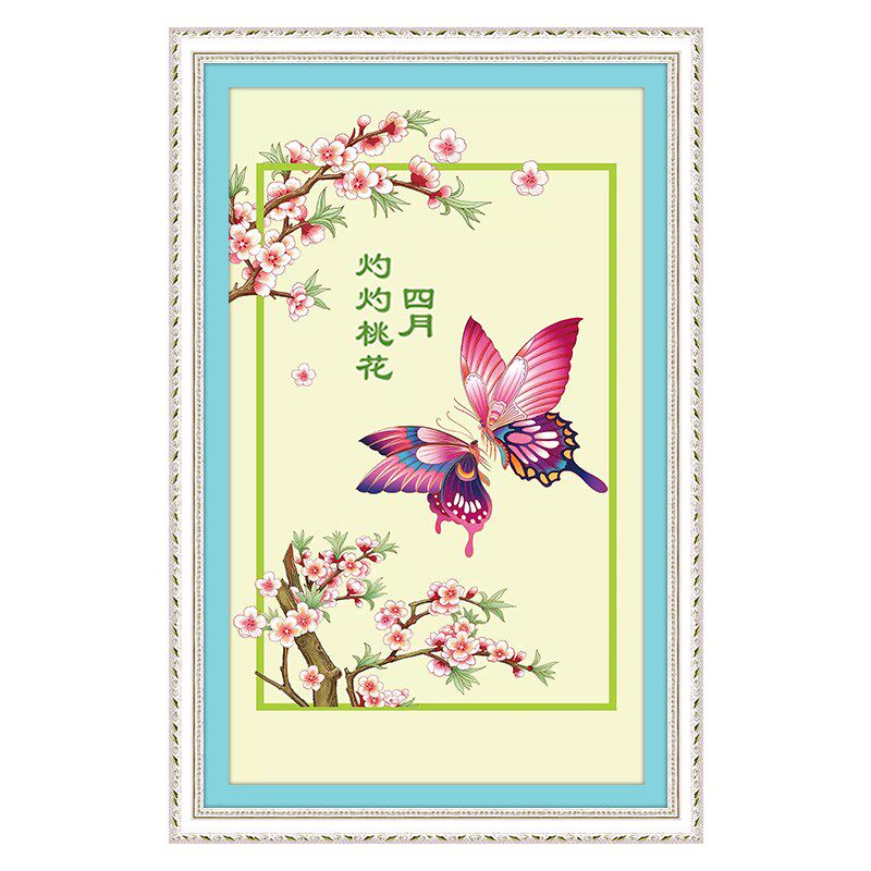 珠绣十字绣全珠子绣十二花令之四月灼灼桃花新款串珠绣彩珠绣满绣