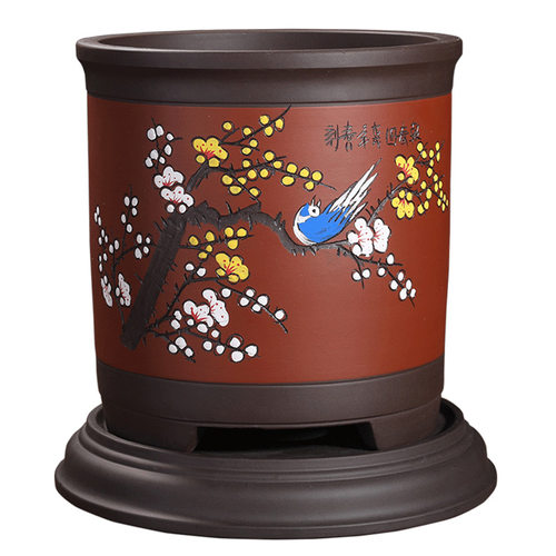 精品紫砂花盆大号圆形彩绘兰花盆君子兰花盆古典中国风高档花盆