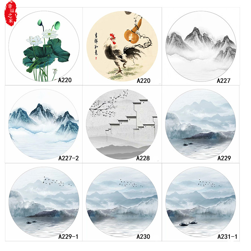 定制屏风画布玄关隔断纱布圆形半透明乔其纱油画简约客厅入户座屏