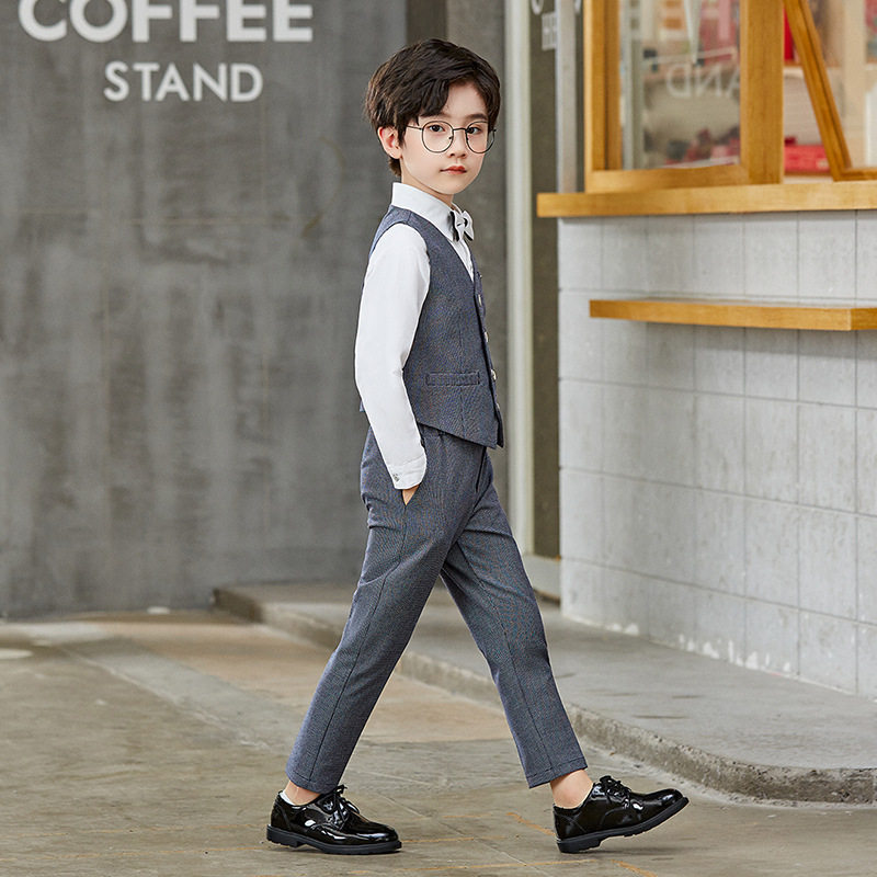 儿童生日主持人男童礼服西服套装春夏季男孩西装背带裤钢琴演出服