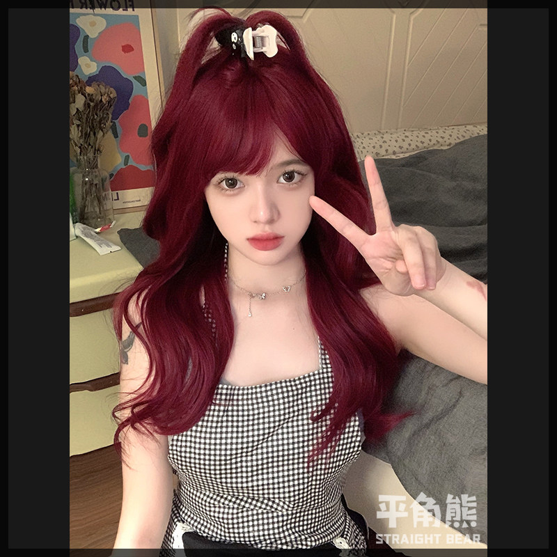 平角熊假发女长卷发日常红色网红lolita新款夏季自然逼真jk全头套