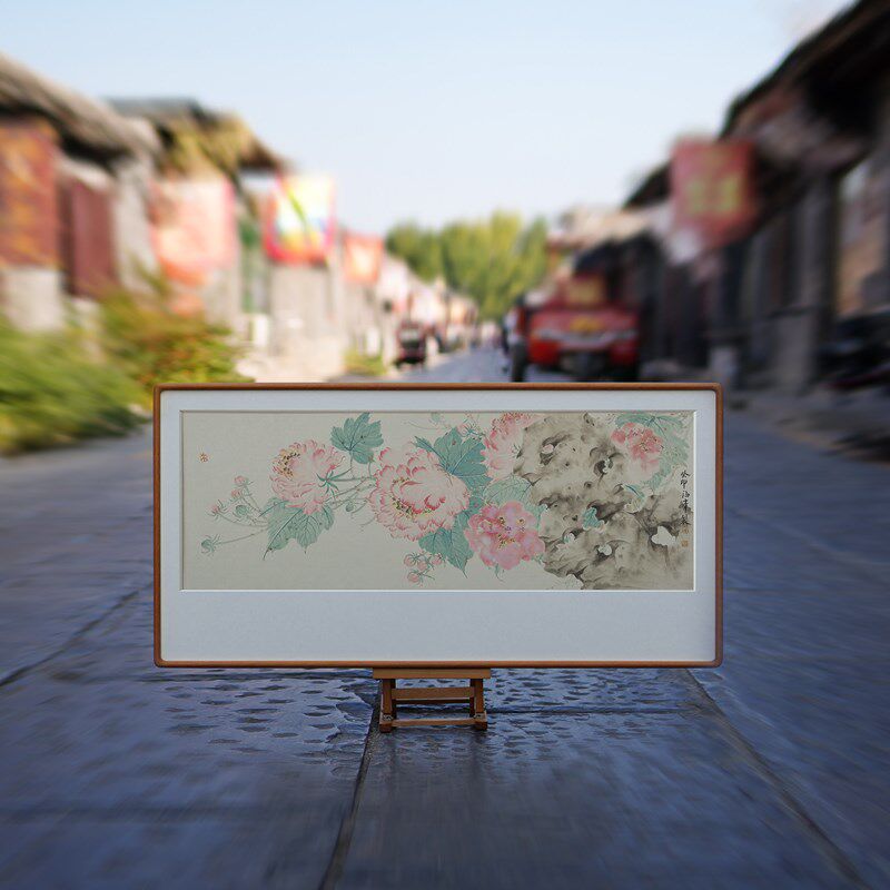 牡丹国画小众艺术高级感新中式装饰画水墨卧室床头书房横版壁挂画