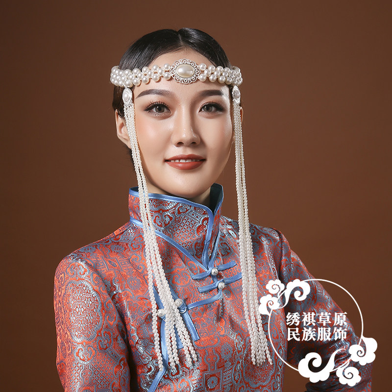 民族舞蹈头饰蒙古族舞台演出表演发饰配饰女士成人新娘款手工串珠