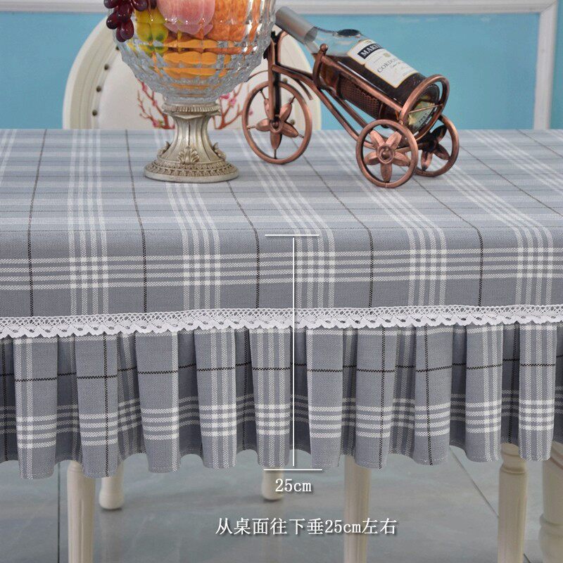 餐桌布格子灰色布艺小清新格纹长方形茶几桌布电视柜桌套罩可定制