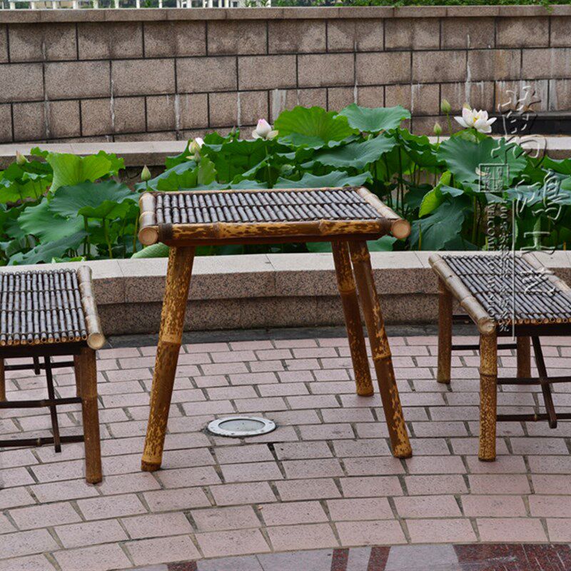 紫竹方桌复古竹桌子茶楼家具农家乐餐桌茶具手工艺凳子日式缘台