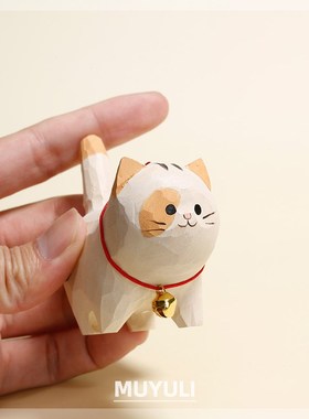 木雕小猫咪元素桌面摆件可爱女生情侣一对情人节装饰闺蜜手工礼物