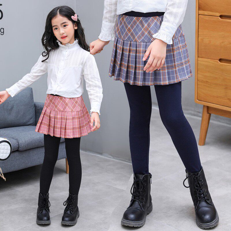 女童打底裤假两件十岁加绒加厚裙裤秋款儿童洋气外穿小孩裤裙春秋