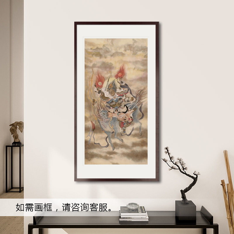 工笔神仙人物国画殷郊殷元帅画像玄关书房供奉新中式装饰卷轴挂画