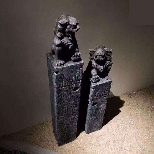 摆件仿古汉白玉石柱复古天然石雕拴马桩装饰狮子做旧门口青石玄关