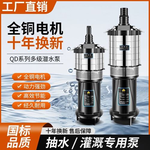 德国进口QD不锈钢多级潜水泵220V380V三相农用深井扬程小老鼠大流