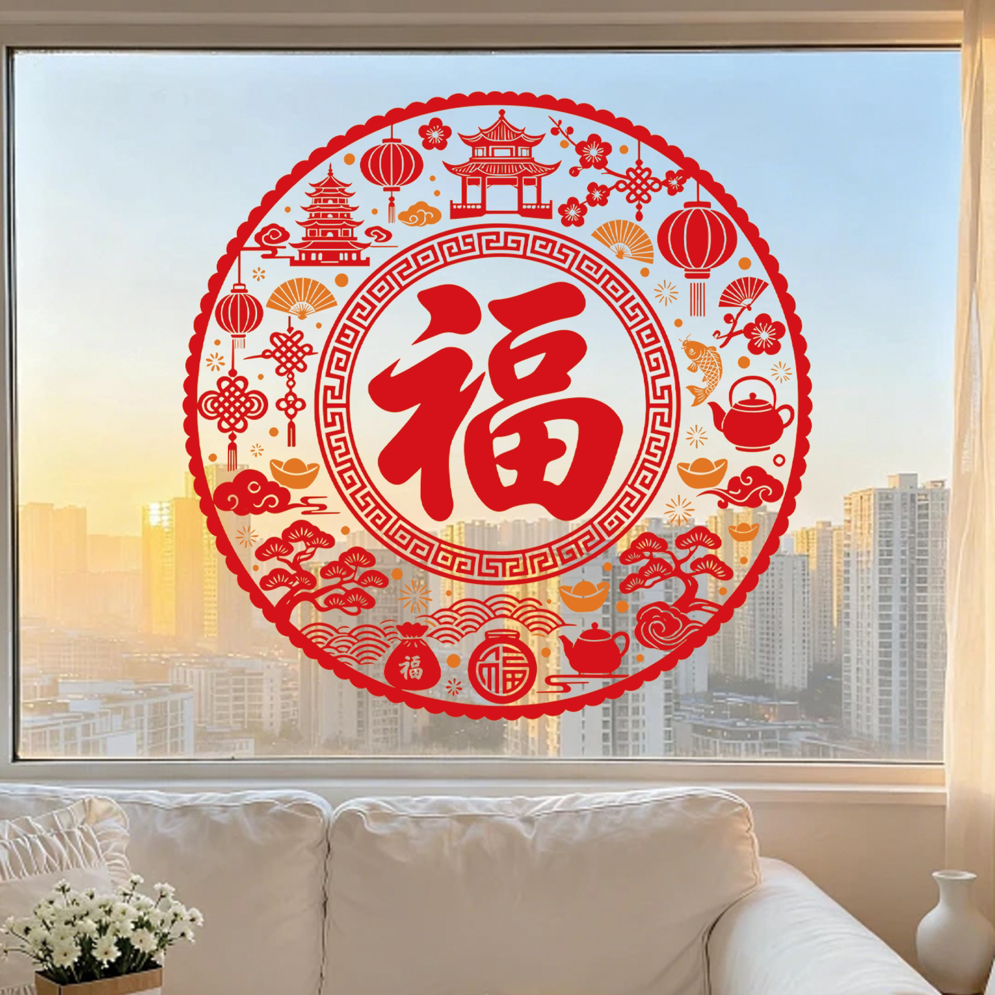 2027新年福字装饰窗贴羊年静电玻璃贴纸窗花乔迁之喜过年布置搬家