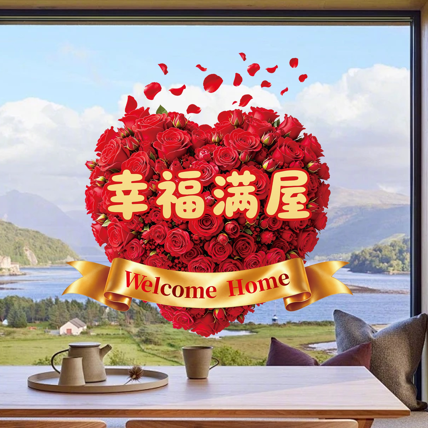 乔迁之喜玻璃贴纸静电贴画装饰窗花纸新房搬家入宅仪式布置用品