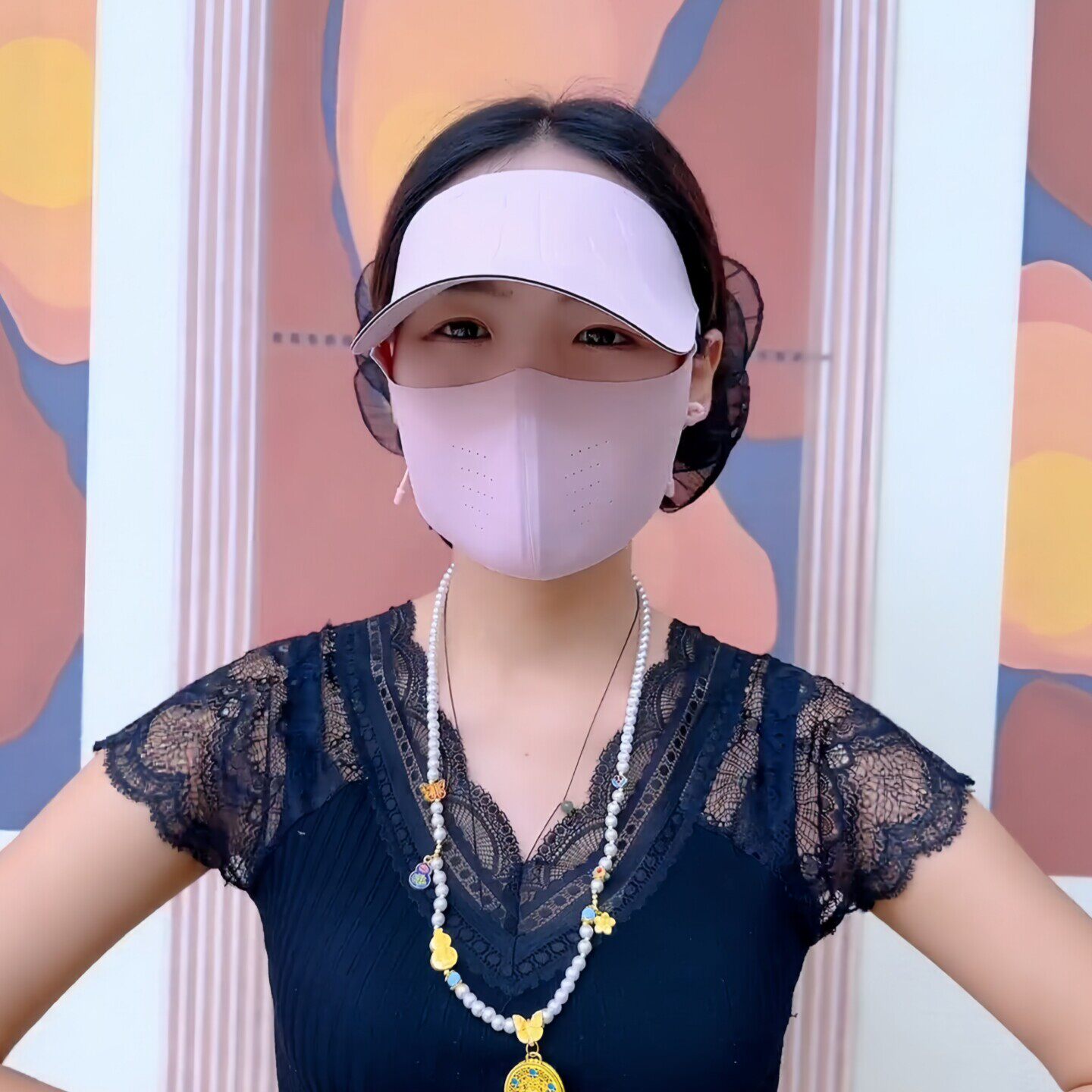 帽簷防晒面罩口罩遮阳帽冰丝透气大帽簷女士夏季户外骑车抗UV