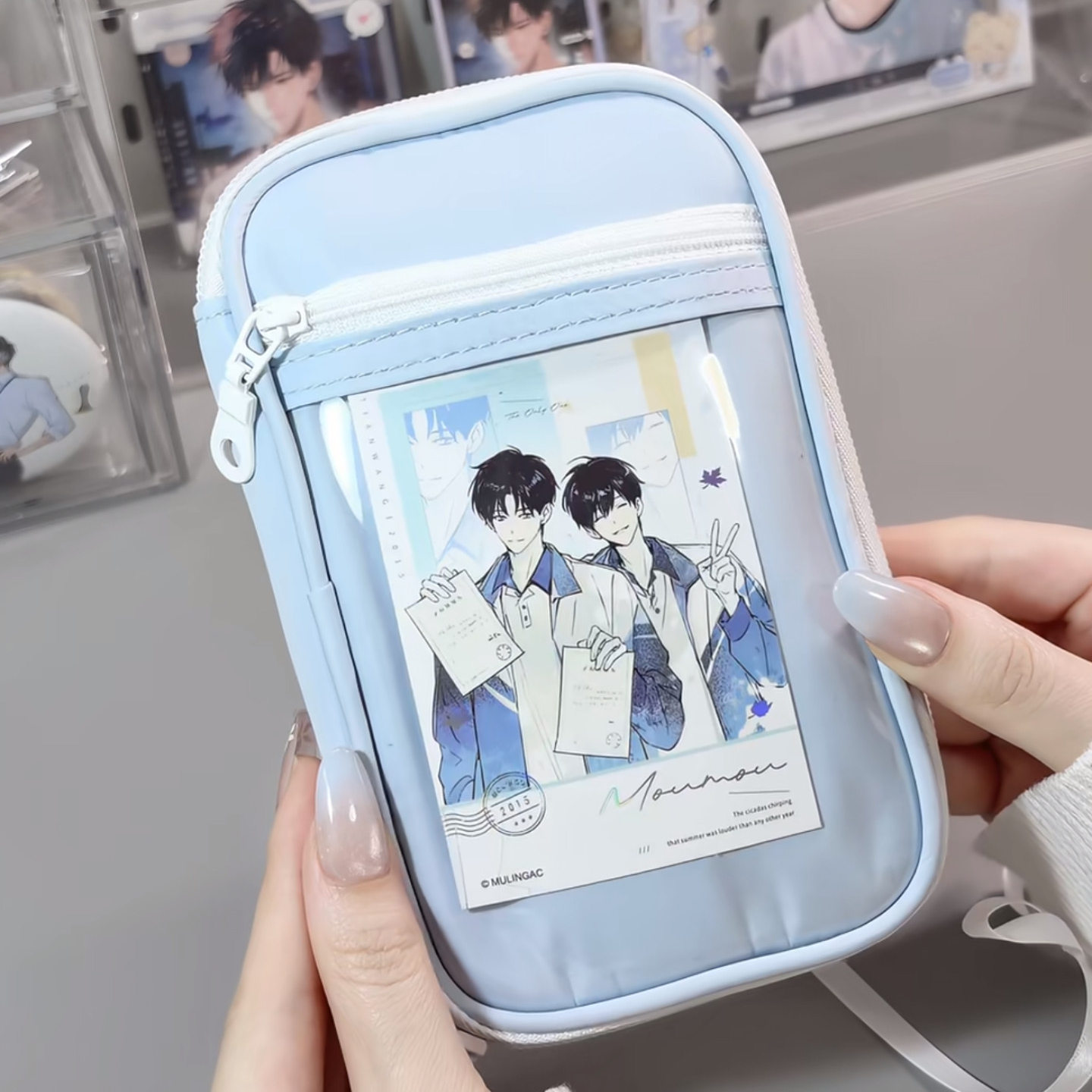 简约海盐蓝烧饼痛包笔袋韩系ins高颜值可携式多功能手账文具收纳