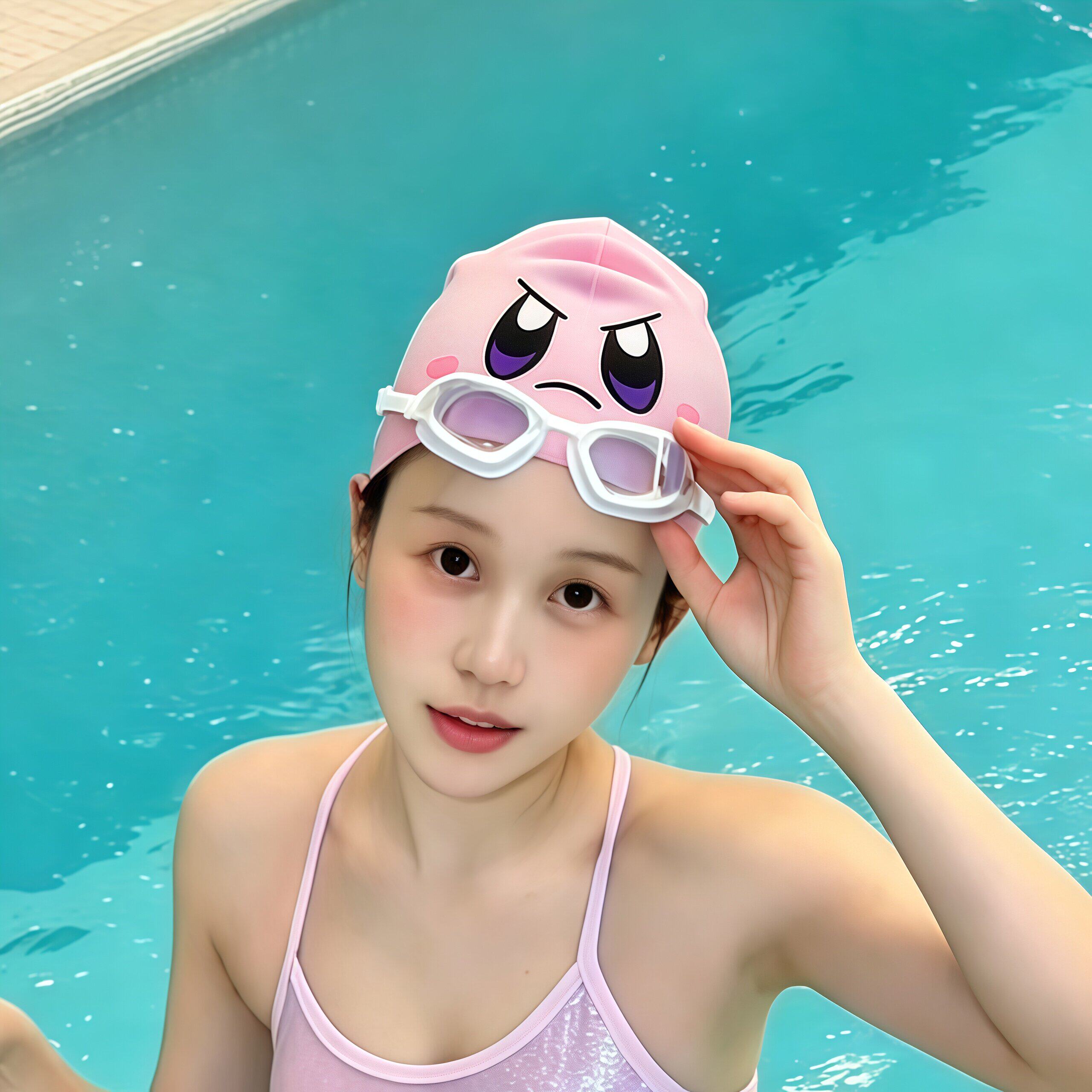 愤怒星之卡比泳帽可爱矽胶女长发大头围不勒防水游泳装备游泳帽子