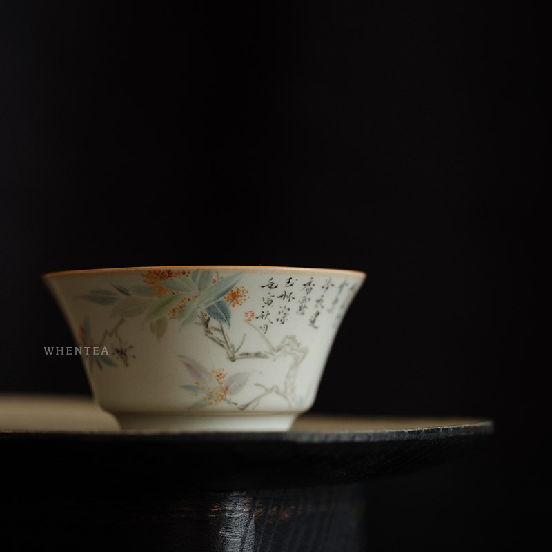 闻说景德镇市纯手绘天青汝窑品茗杯《桂枝图》晓华制