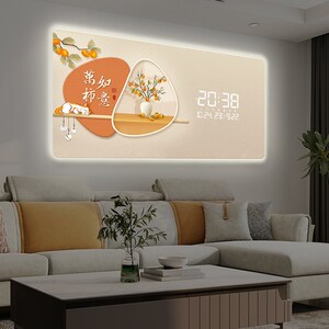 精梭大吉大利数码万年历装饰画电子挂钟插电款钟表家用智能时钟