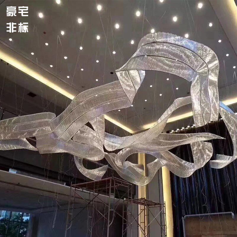 定制飘带艺术售楼部沙盘区水晶吊灯酒店大堂灯别墅大厅大型工程灯