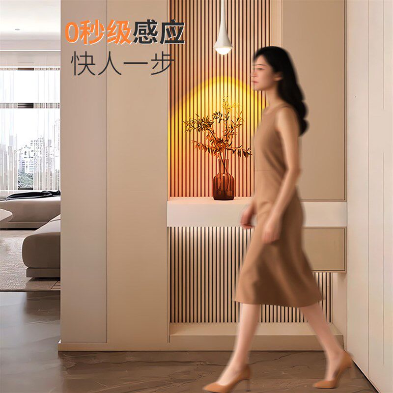 人体感应落日夕阳灯入户玄关小吊灯卧室床头可升降气氛灯墙照画