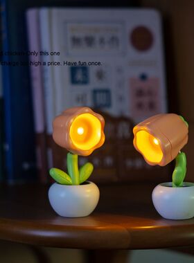 发光小花朵夜灯少女可爱小花盆栽卧室床头迷你台灯桌面创意礼物