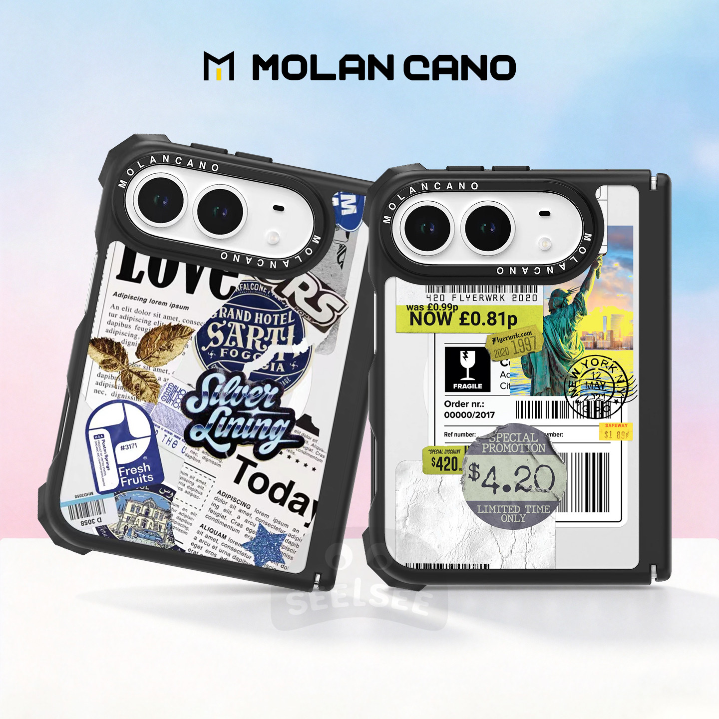 韩国MOLANCANO适用iPhone Duo磁吸防摔手机壳复古贴纸苹果iPhoneDuo透明18折叠屏全包中轴保护套创意外壳男