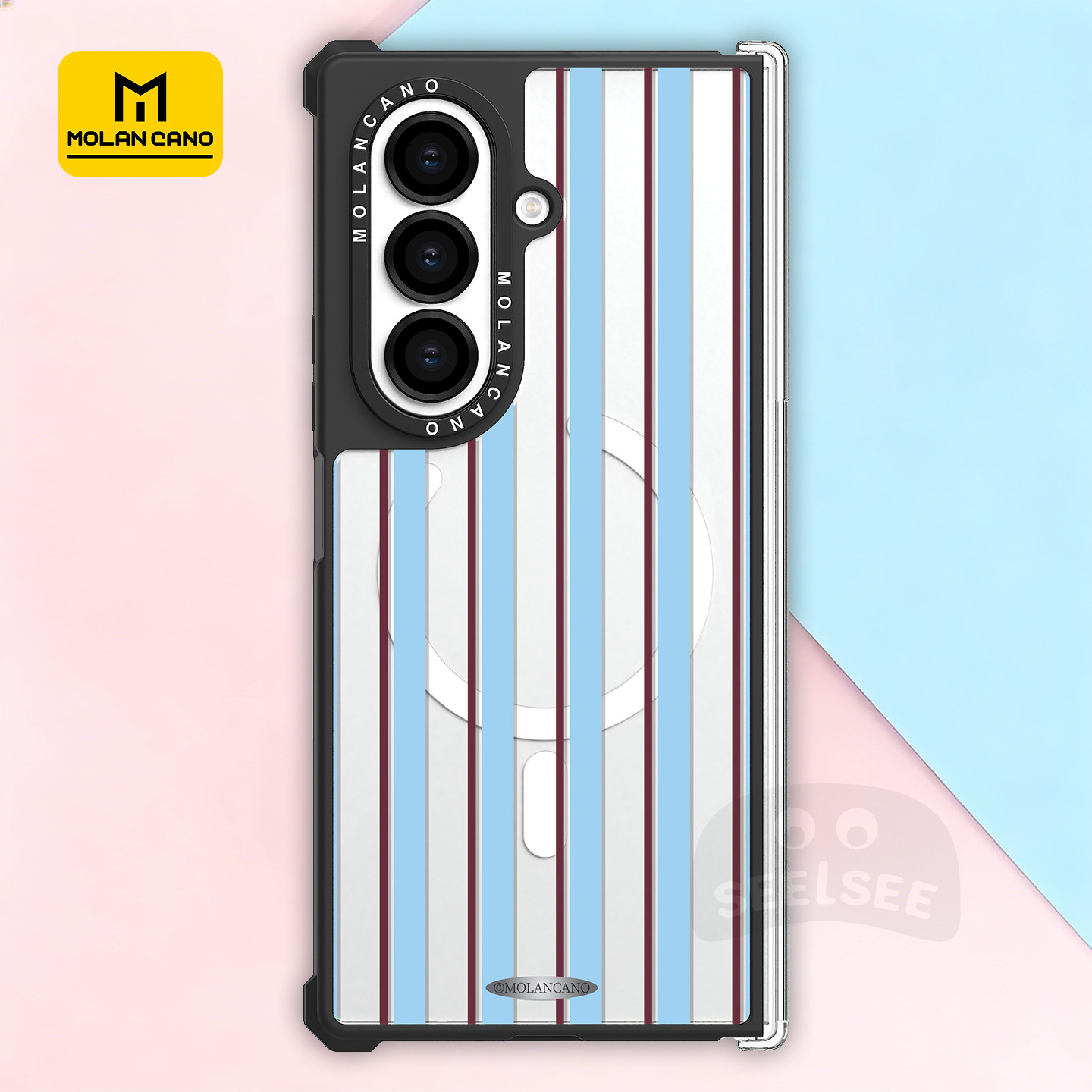 韩国MOLANCANO三星Galaxy Z Fold7磁吸手机壳折叠屏中轴铰链保护壳红蓝条纹简约高级透明轻薄防摔外壳保护套
