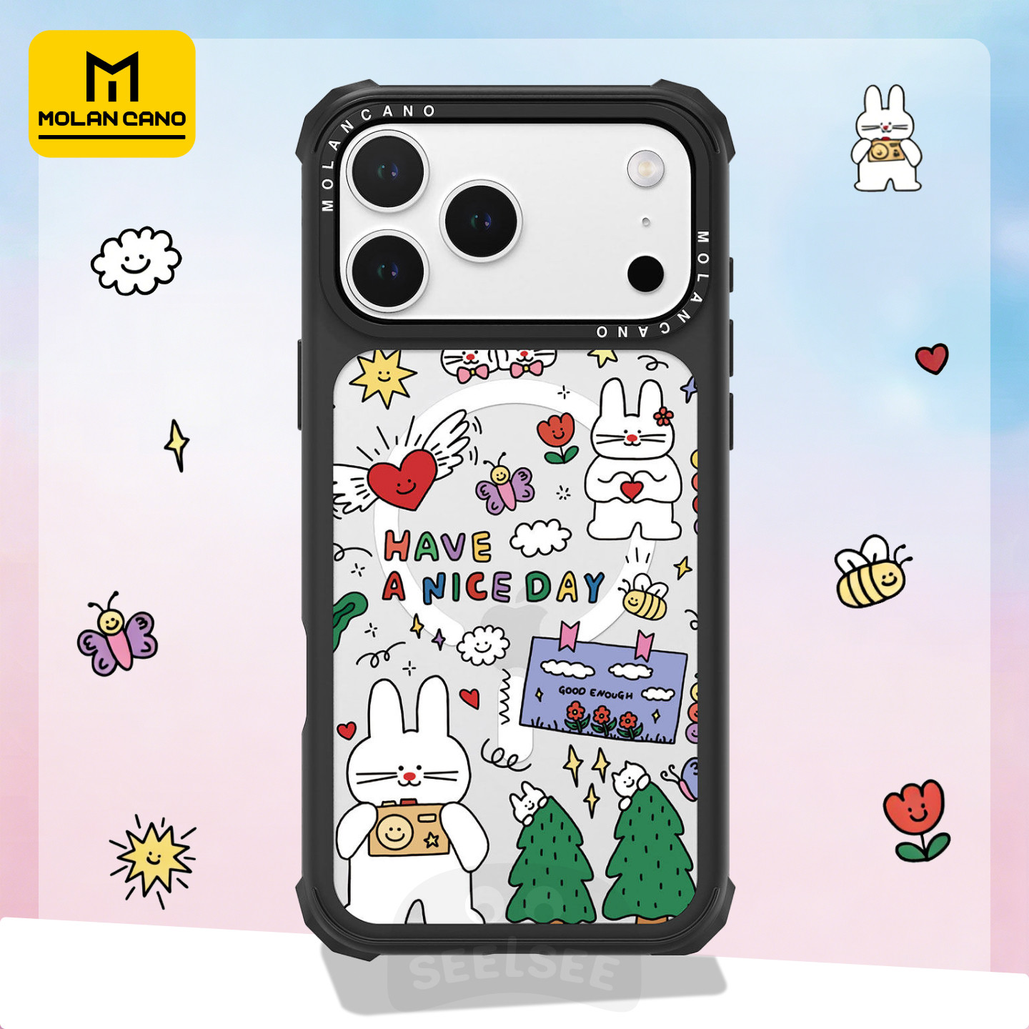 韩国MOLANCANO适用iphone17promax苹果磁吸防摔手机壳可爱猫咪兔子透明16pro保护壳15卡通ins保护套外壳14