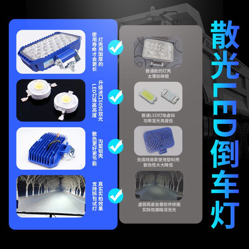 挖掘机货车led倒车灯超亮射灯12-80v农用车叉车工程车夜间辅助灯