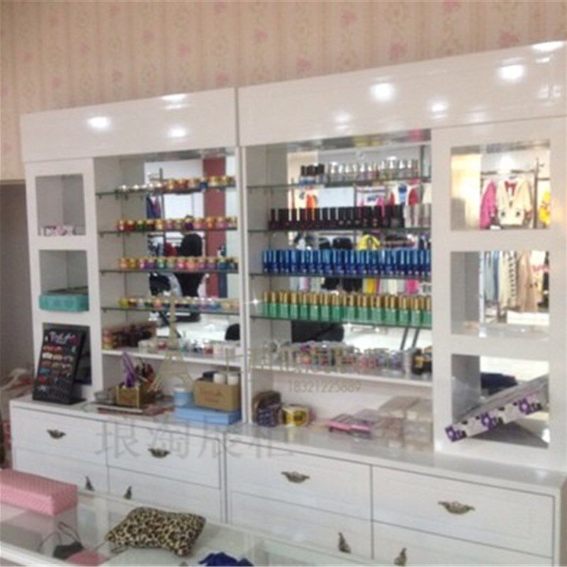 指甲油货柜美甲店展柜指甲油展示货架化妆品柜木质烤漆展柜陈列架