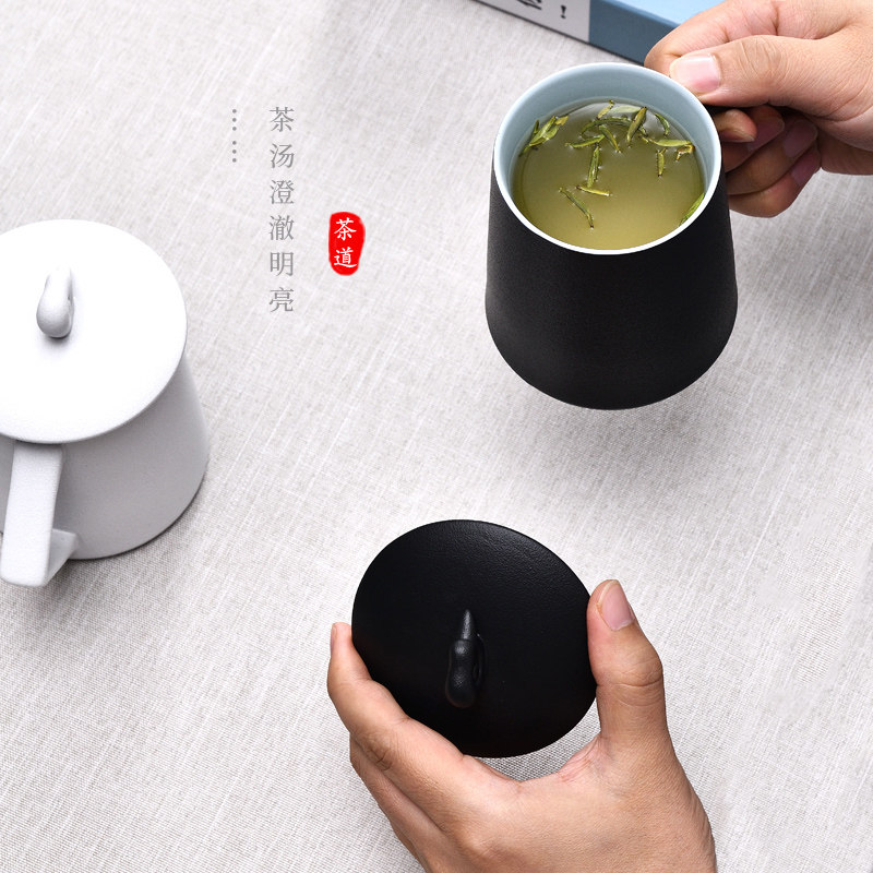 马克杯带盖中式泡茶杯创意简约日式陶瓷杯办公室家用情侣水杯杯子