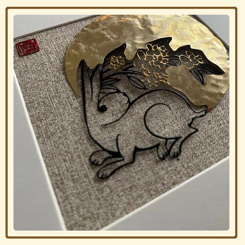 中秋玉兔中国风手工铁艺非遗铁画桌面摆件装饰画