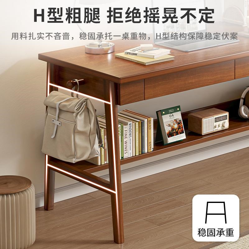 长条桌办公桌子工作台式家用学习桌带抽屉双人多层实木书桌电脑桌