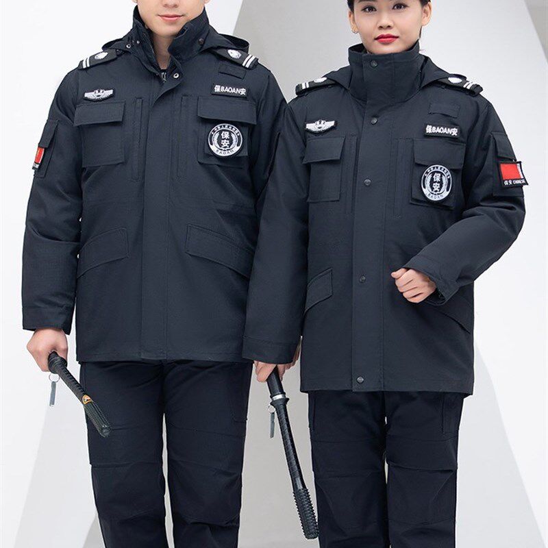 保安冬装棉衣工作服黑色作战训练服加厚大衣特训棉袄多功能棉大衣