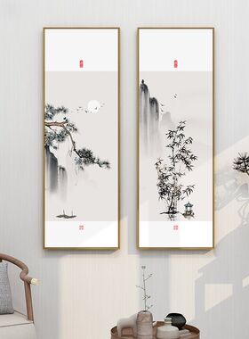 岁寒三友挂画f新中式茶室客厅壁画装饰画松树竹子梅花风景山水网