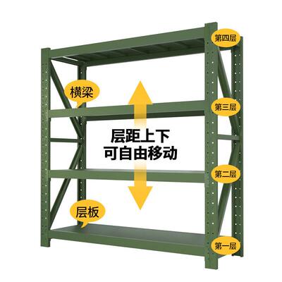 军层绿色货架可五移动带轮钢之力仓储货工厂金板架货架中重型仓库