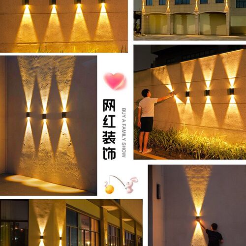 太阳能户外灯庭院家o用装饰阳台洗墙灯别墅室外射灯防水围墙壁灯