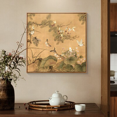 海棠蛱蝶图宋代美学挂o画新中式玄关斗柜百摆画小众客厅茶室装饰