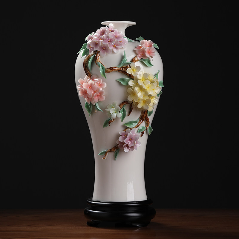 中式手工陶瓷花花瓶摆件客厅插花博古架瓷器高级感艺术装饰工艺品