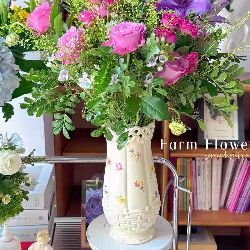 搭牙 漫花园 花束Lenox原厂精品 水培鲜花奶油风镂空贴花陶瓷花瓶