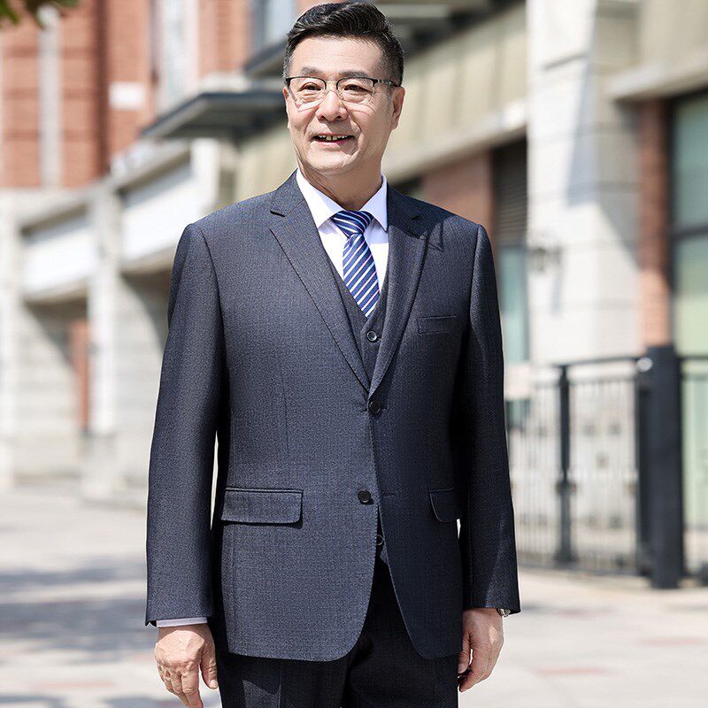 婚礼结婚爸爸西装套装三件套中老年人男士中年商务西服春秋款外套