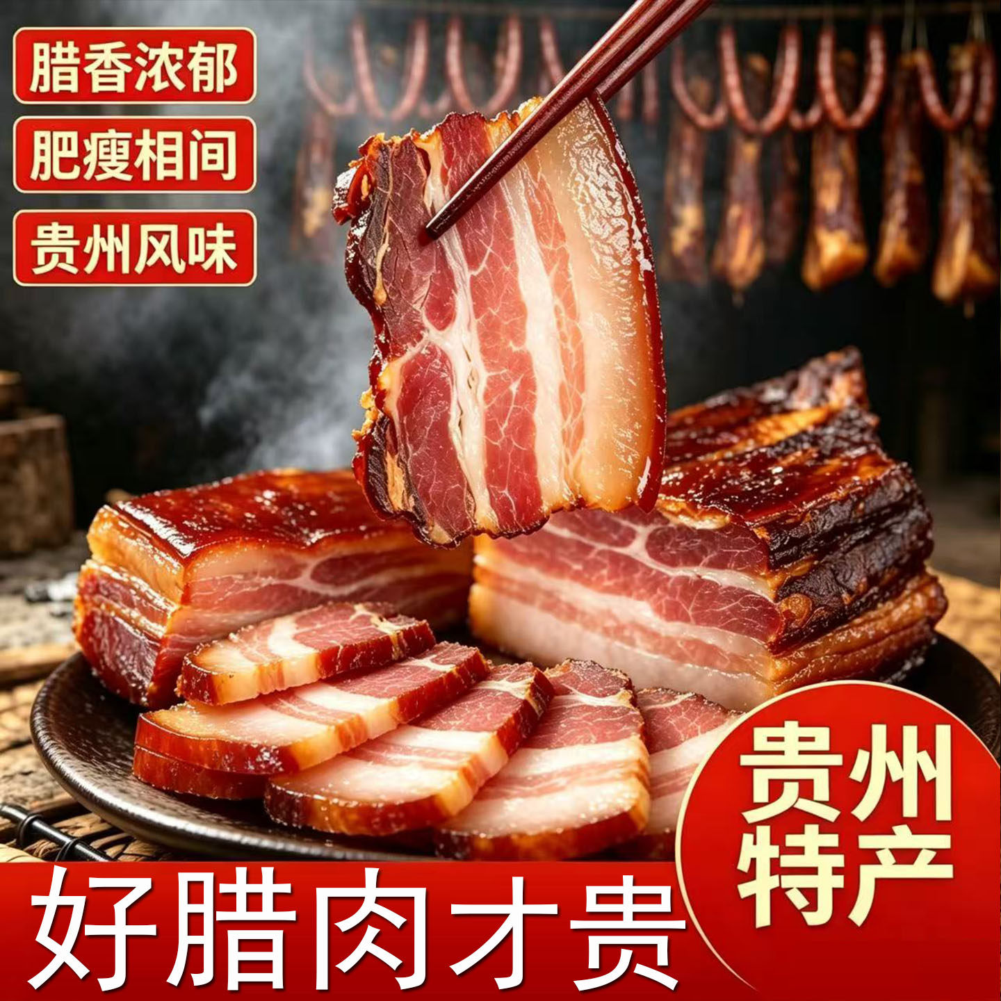 贵州特产烟熏腊肉五花腊肉后腿腊肉土猪肉腌肉年货下酒下饭500g
