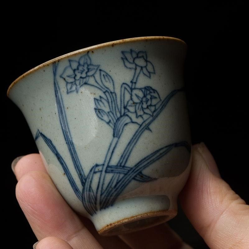 仿古青花品茗杯明清民窑茶杯手绘主人杯喝茶杯功夫茶具