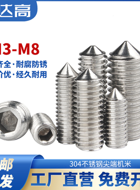 304不锈钢尖端机米顶丝紧定螺丝内六角无头螺丝钉螺钉M3M4M5M6M8